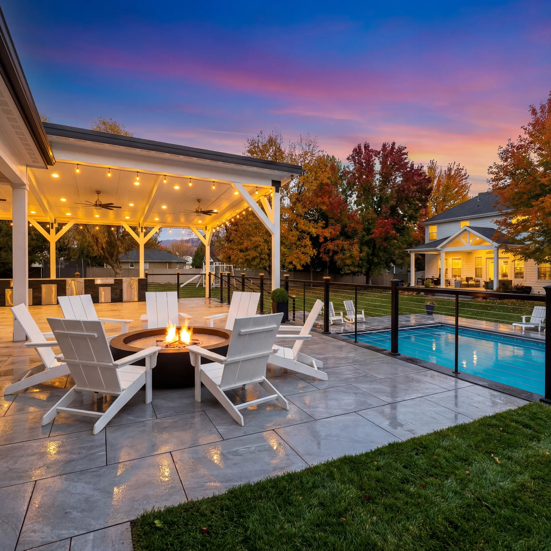Premium paver patio with fire pit designed and installed by Nostalgic Paver Systems in Boise, Idaho