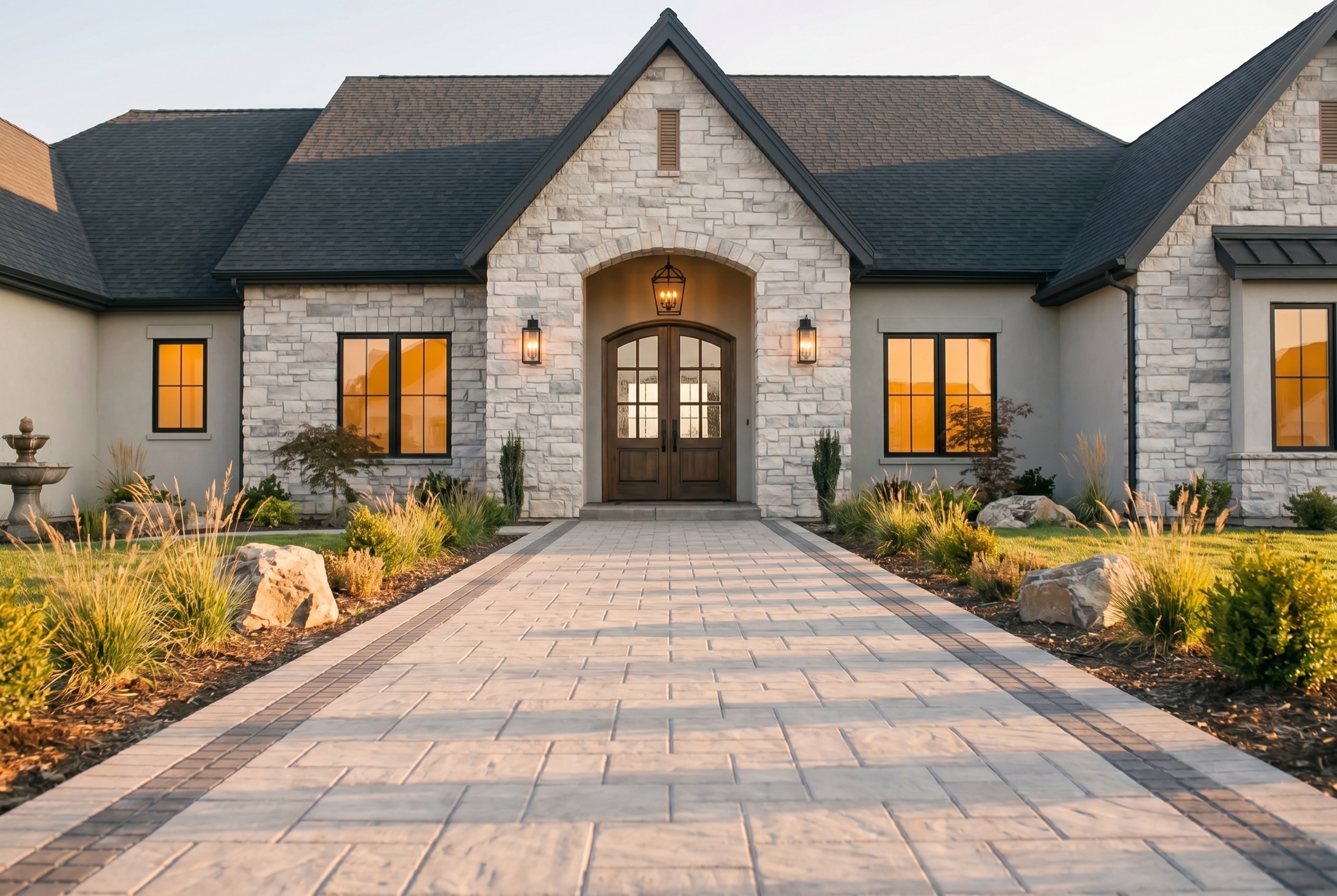Premium paver entry and walkway by Nostalgic Paver Systems in the Treasure Valley, Idaho