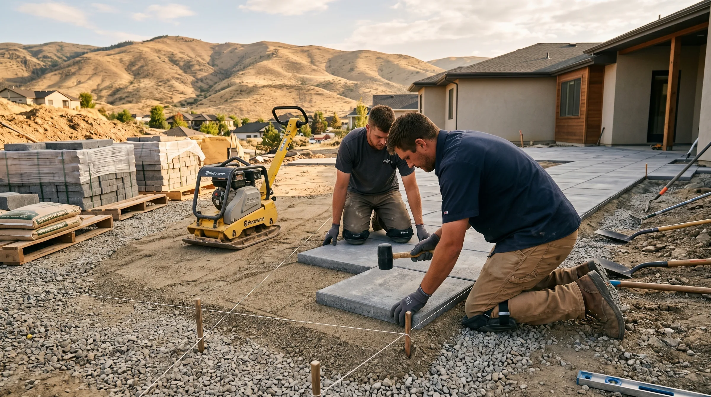 Nostalgic Paver Systems crew installing pavers on a residential project in Boise, Idaho