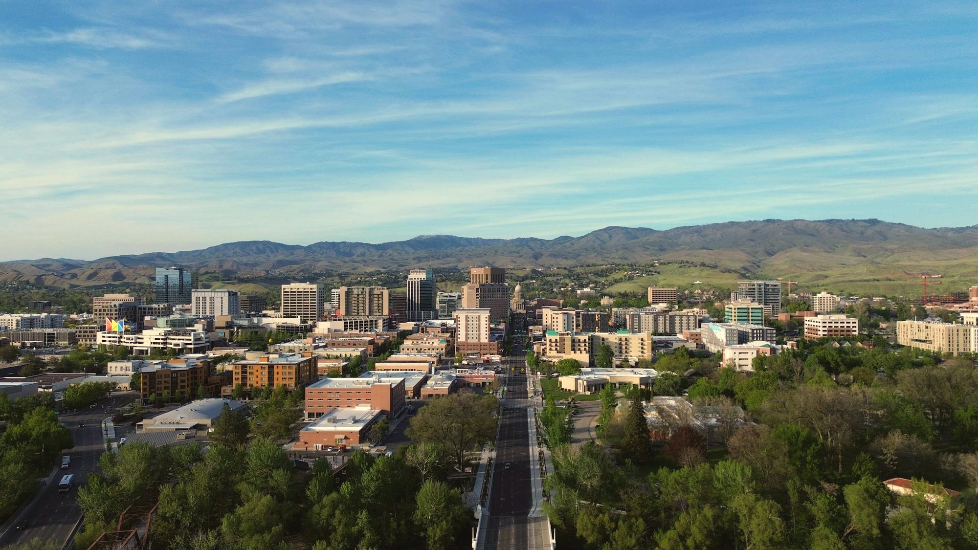 Downtown Boise, Idaho skyline with the Boise foothills — the Treasure Valley area served by Nostalgic Paver Systems