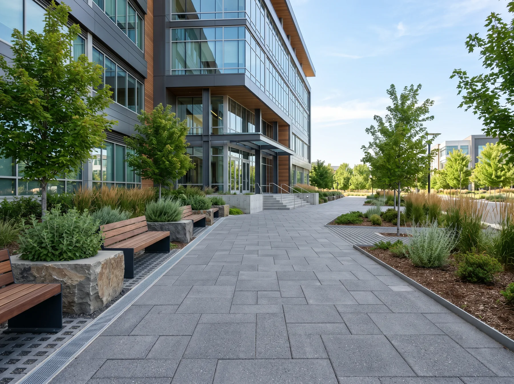 Commercial paver installation for a retail center in Nampa, Idaho